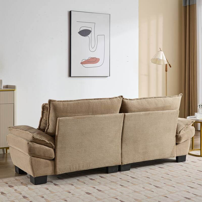 Corduroy Loveseat Couch with 2 Pillows, High-Density Foam Deep Seat Sofa, Upholstered Sofa with Double Layer Cushion