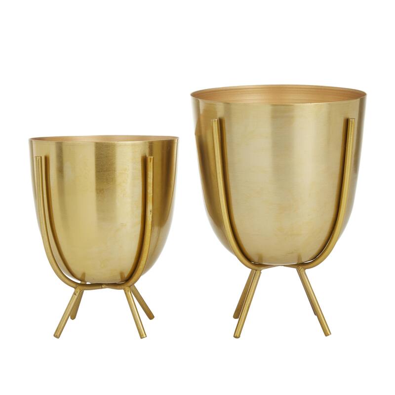 Metal Small Indoor Outdoor Planter with Removable Stand - Set of 2 Silver or Gold - CosmoLiving by Cosmopolitan