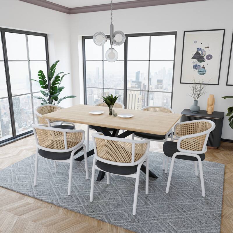 Velvet Dining Chairs Set of 2 with Rattan Back, Metal Legs, Comfortable Kitchen Seating - 22