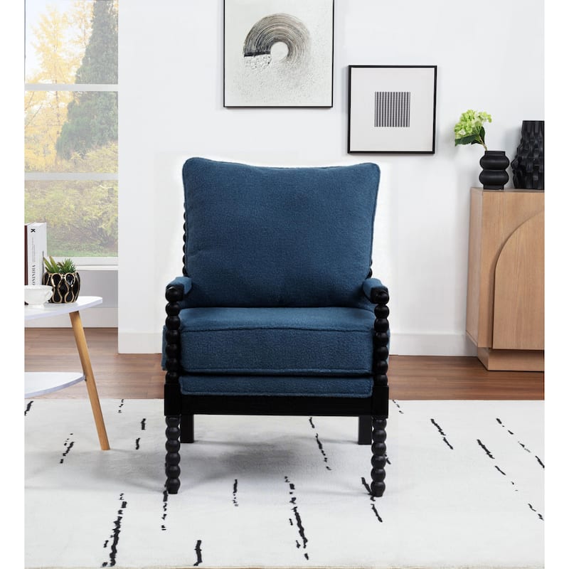 SEYNAR Mid Century Teddy Velvet Fabric Wood Accent Armchair with Cushion Set of 2