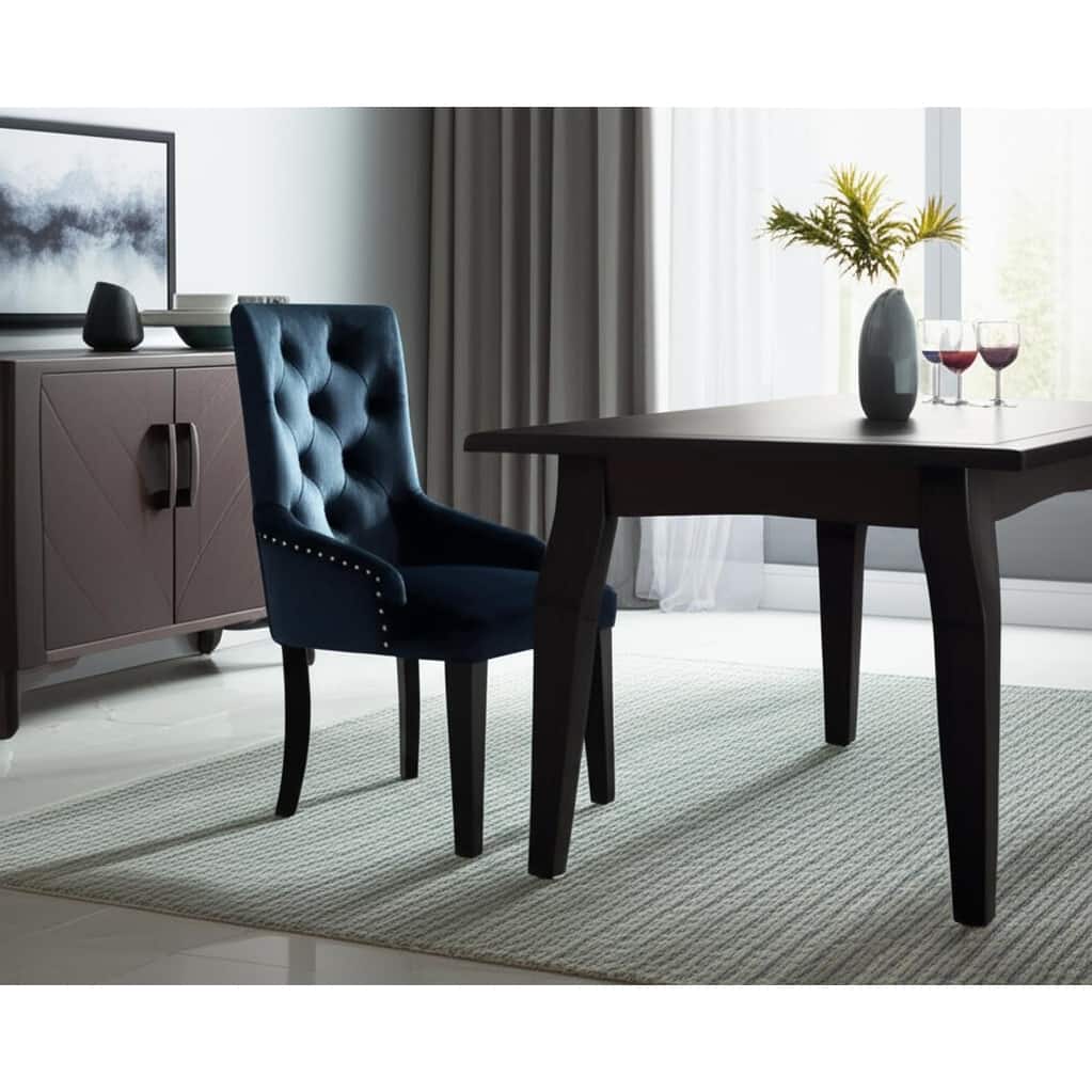 HomeRoots Tufted Dark Blue and Black Upholstered Velvet Dining Parsons Chair - 22.00 in. x 41.00 in. x 27.00 in.