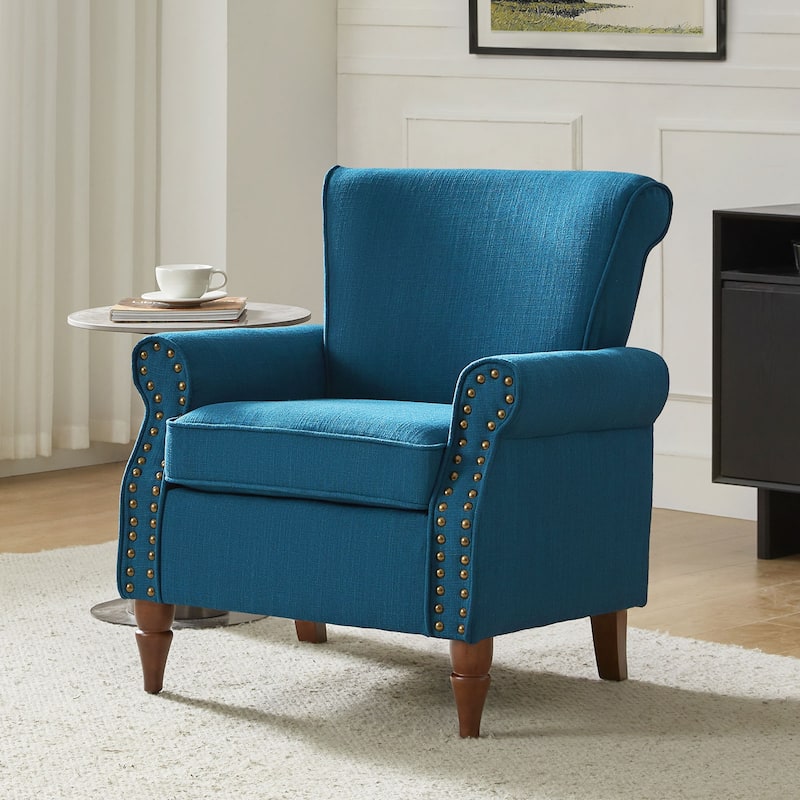 Nyctelius Upholstered Comfy Accent chair with Classic Turned Wooden Legs and Nailhead Trim by HULALA HOME