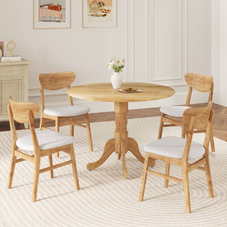 Rubber Wood Round Dining Table with Curved Legs and Adjustable Foot Pads - 40 x 40 x 29 inch (L x W x H)