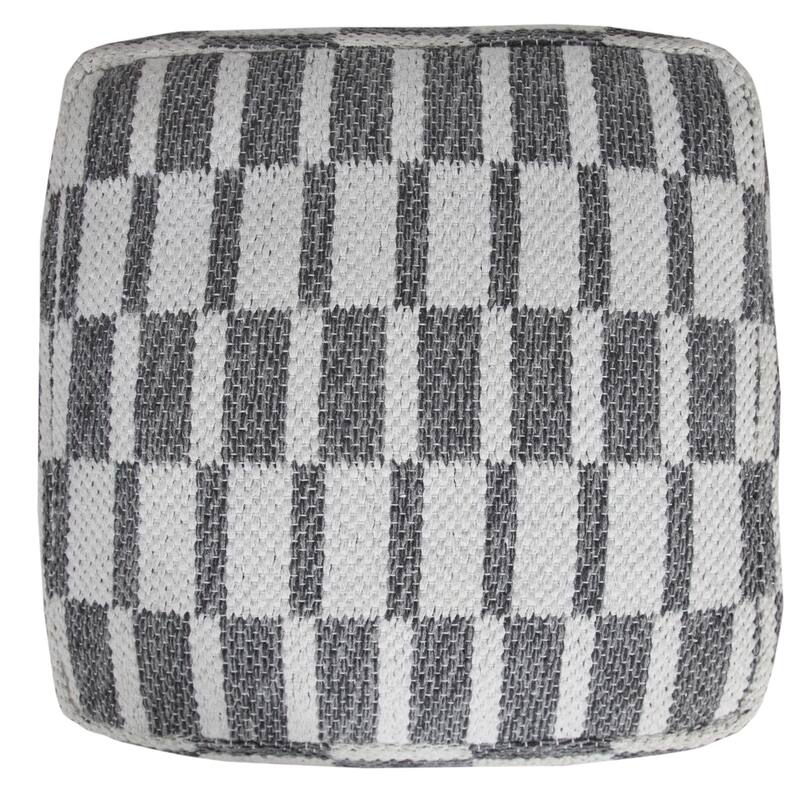 18" White and Gray Checkered Square Pouf Ottoman