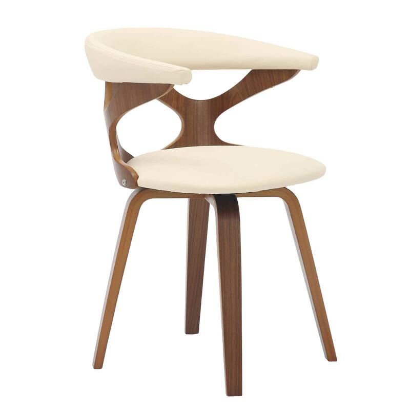 Dining Chairs Round Leather Seat with Solid Wood Legs Accent Arm Chair Modern Cut-Out Design