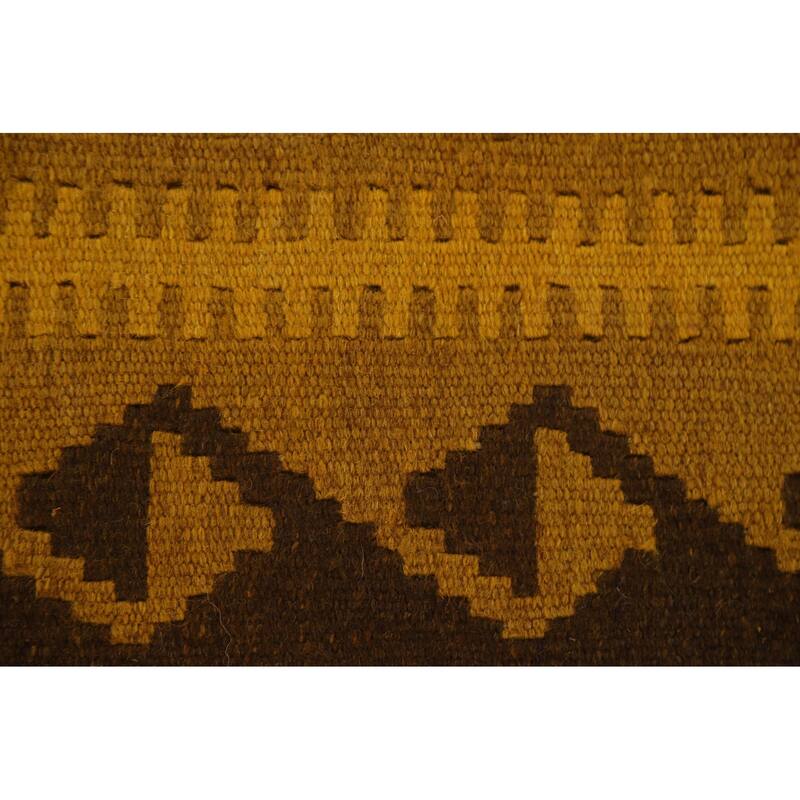 Hand Woven Oriental 100% Wool Carpet Southwestern Geometric Yellow & Gold Kilim Area Rug - 9' 8'' X 6' 6''
