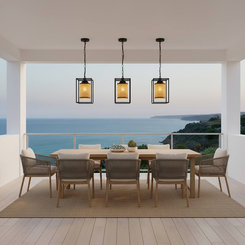 Nyla 1-Light Rattan Outdoor/Indoor Coastal Boho Lantern Pendant Light - 8" Wide