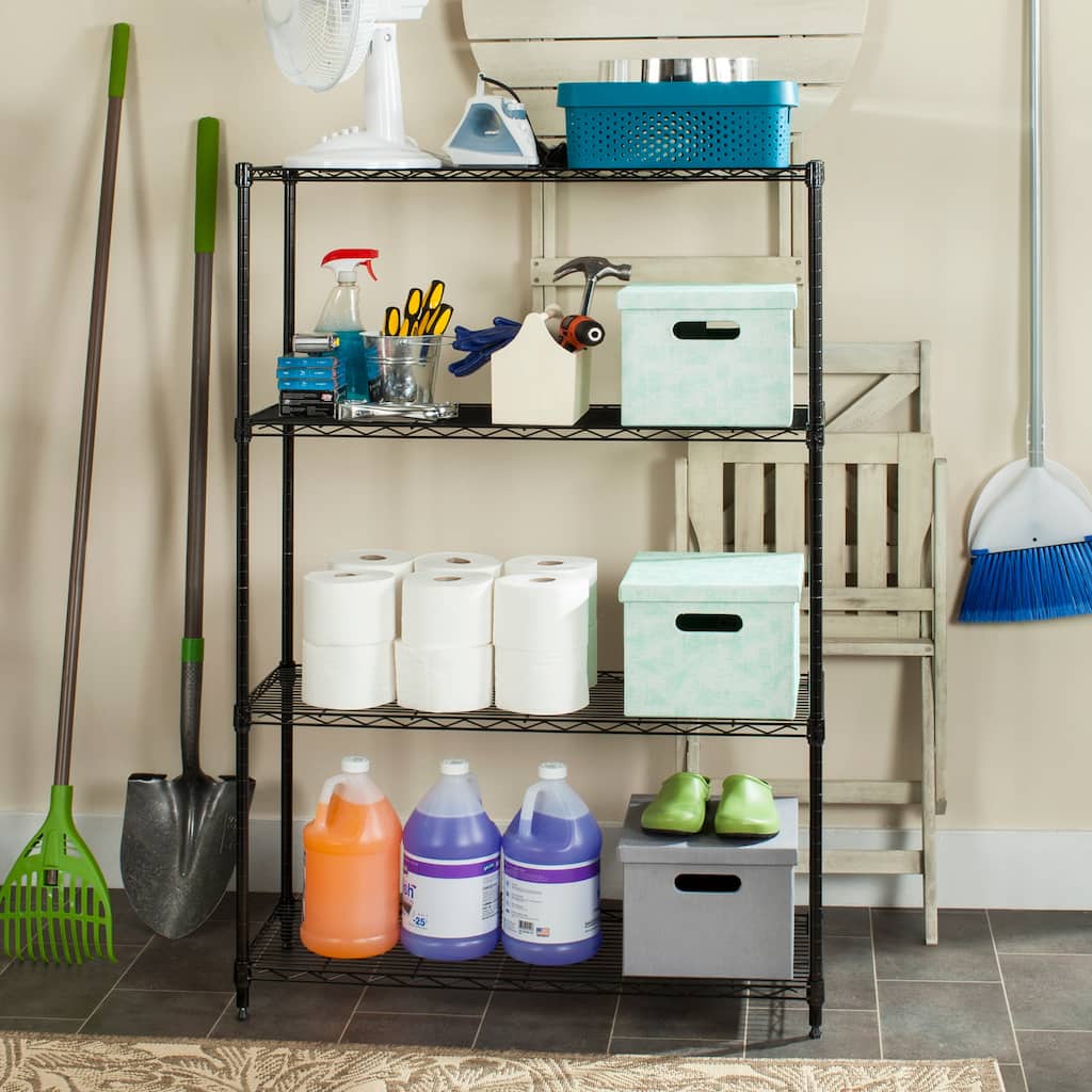 SAFAVIEH Storage Gisele 4-Tier Heavy Duty Commercial Chrome Wire Shelf - 35" x 13.4" x 53" - 35Wx13Dx53H