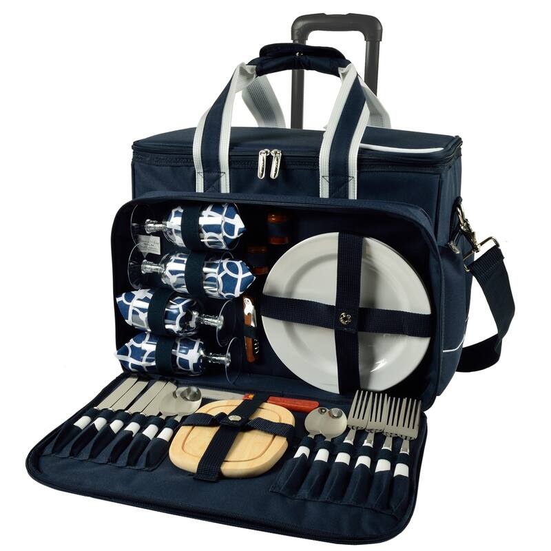 Picnic at Ascot- Picnic Cooler Bag on Wheels with Service for 4