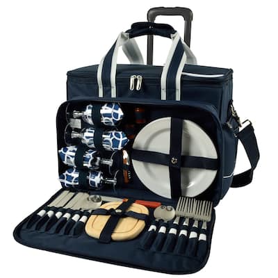 Picnic at Ascot- Picnic Cooler Bag on Wheels with Service for 4