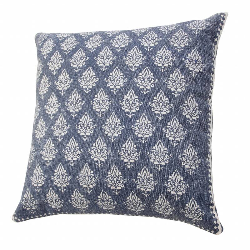 HomeRoots 20" X 20" Vintage Indigo Blue And White 100% Cotton Geometric Zippered Pillow
