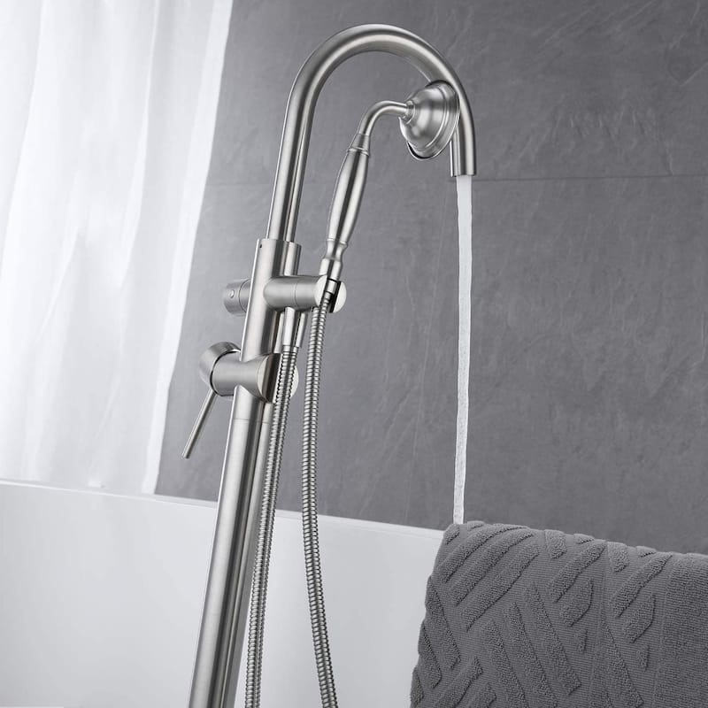 BATHLET Freestanding Bathtub Floor-Mount Faucet Tub Filler with Hand Shower