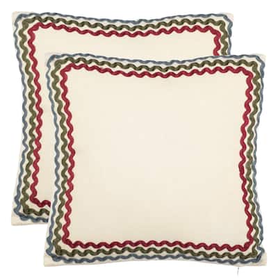 SAFAVIEH Borders 18-inch White Decorative Pillows (Set of 2)