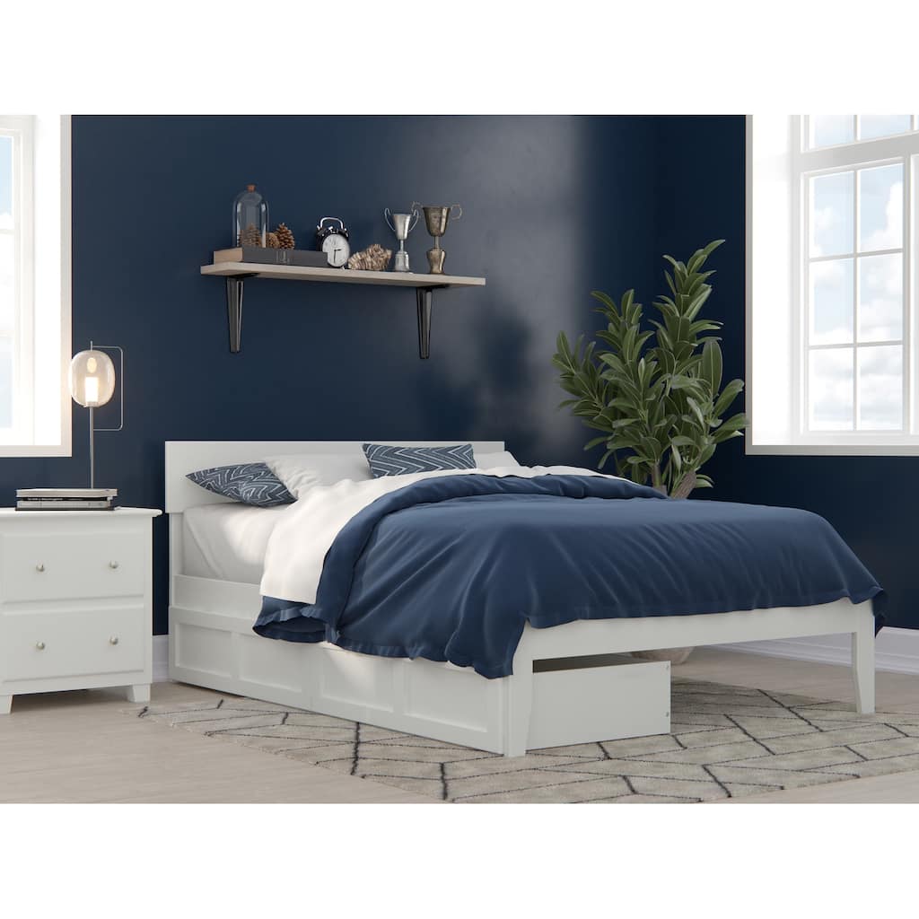 Full Size Platform Bed with Storage - Modern Bed Frame, White Finish, Underbed Drawers, Easy Assembly