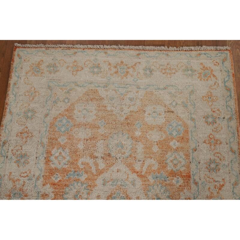 Hand Knotted Oriental 100% Wool Carpet Transitional Geometric Oranges & Rust Oushak Area Rug - 3' 11'' X 2' 11''