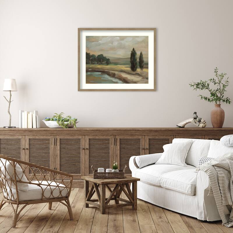 By the River by Silvia Vassileva Wood Framed Wall Art Print - Woodgrain Stripe Mocha