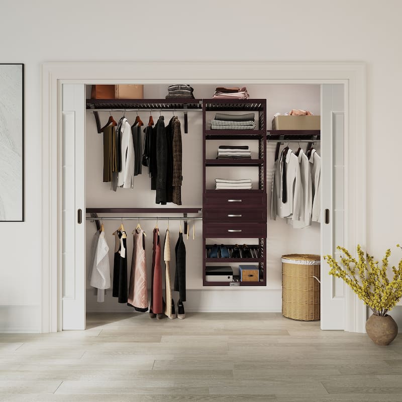 John Louis Home Solid Wood Reach-Ion Closet System with 3-Drawers Espresso