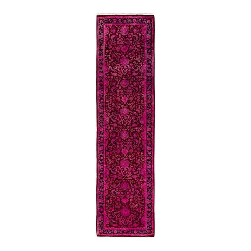 Overton Hand Knotted Wool Vintage Inspired Modern Contemporary Overdyed Pink Runner Rug - 2' 7" x 10' 2"