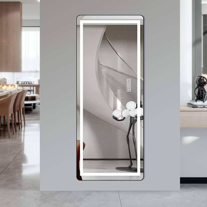 64x21 inch Full Length Vertical Mirror with LED Light Illuminated Floor Mirror Black Aluminum Frame