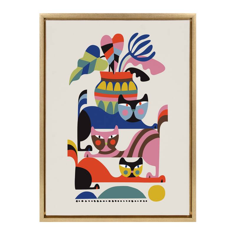 Kate and Laurel Sylvie 3 Cats Framed Canvas by Rachel Lee