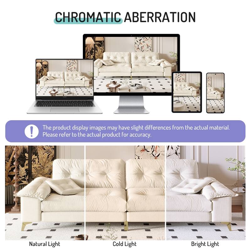 104.7" Modern Sectional Sofa with Tufted Design, Removable Armrests, Metal Legs & 2 Pillows, Chenille Upholstered Couch