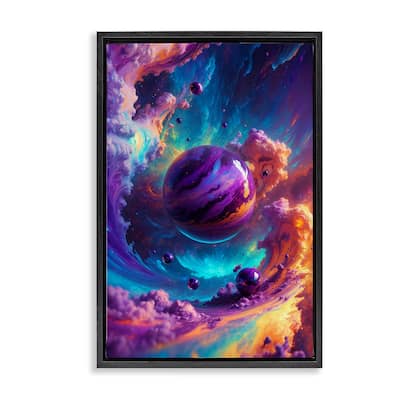 Stupell Surreal Planets with Chromatic Clouds Framed Floater Canvas Wall Art Design By Wumples