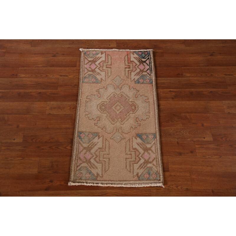 Hand Knotted Oriental 100% Wool Carpet Transitional Tribal Peach Anatolian Area Rug - 2' 10'' X 1' 6''