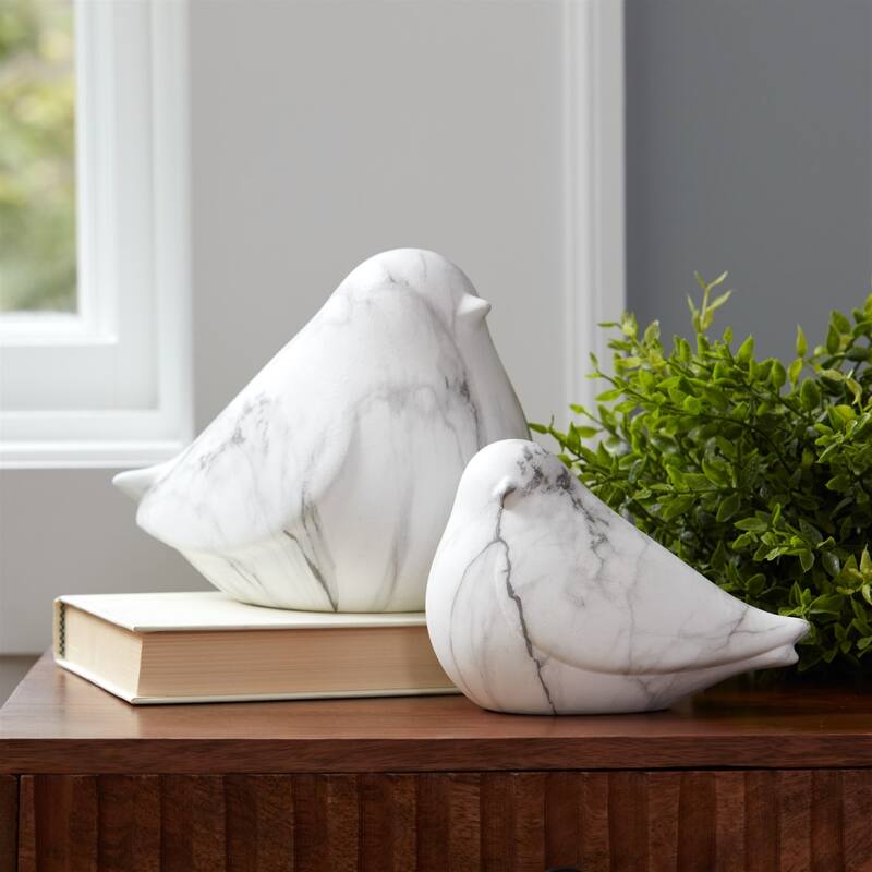 Faux Marble Finish Bird Figurines - 6.5" - Set of 2