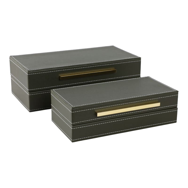 Faux Leather Organizer Box with Lid (Set of 2) - 9" Brown - 12" x 6" x 4"