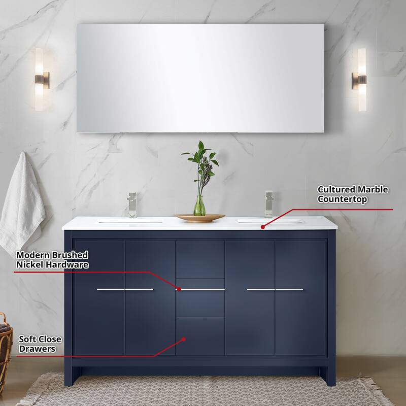 Lafarre Bath Vanity with Cultured Marble Top, Sink, Mirror and Brushed Nickel Faucet