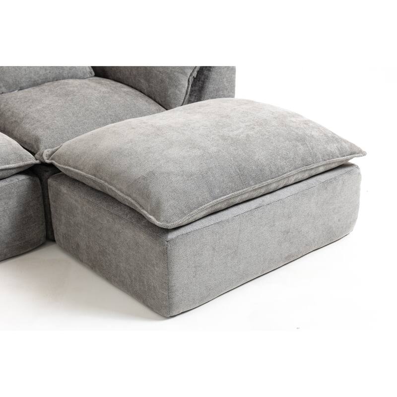 Oversized Modular Sectional Sofa, Comfy Velvet Deep Seat Cloud Couch, 3 Seat Sofa with Ottoman for Living Room, Apartment