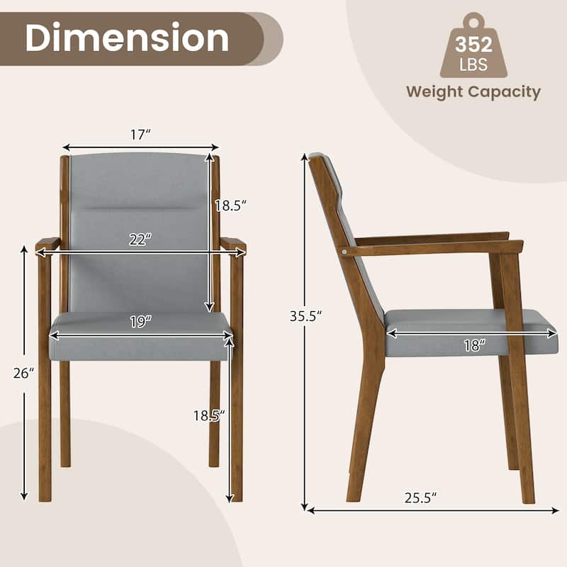 Grey Rubber Wood High-Back Accent Chairs Set of 2 with Fabric and Foam - 25.5" x 22" x 35.5"