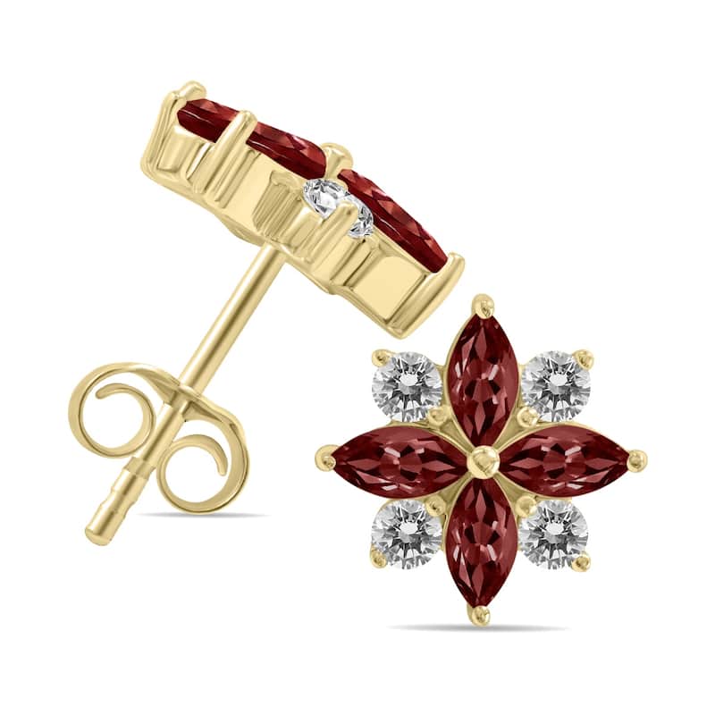 Marquee 1 Carat TW Garnet and Diamond Flower Earrings in 10K White Gold