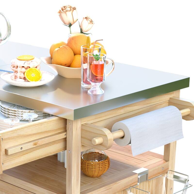 Multi-Functional BBQ Prep Table with Solid Wood Frame, Adjustable Shelves, and Towel Rack for Outdoor Use