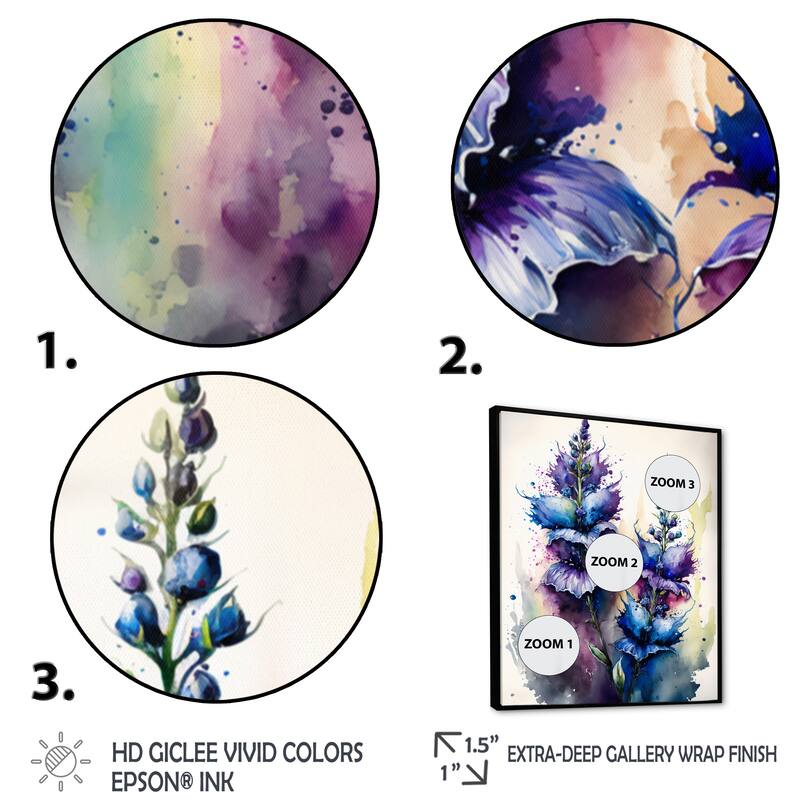 Designart "Blue And Purple Delphinium" Floral & Botanical Framed Canvas Art Print