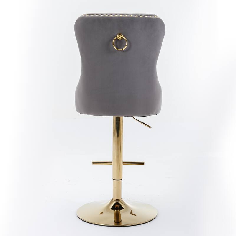 Modern Golden Swivel Velvet Barstools with Adjustable Height, Tufted Design for Kitchen and Pub - Set of 2
