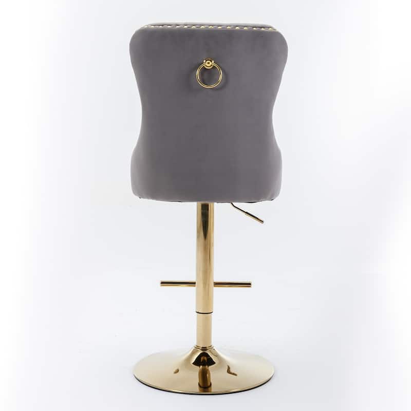Modern Adjustable Seat Height Swivel Barstools with Tufted Back - Set of 2