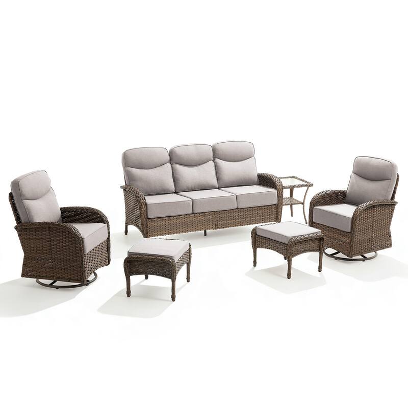 Pocassy Outdoor Sofa Swivel Chair and Ottman with Coffee Table