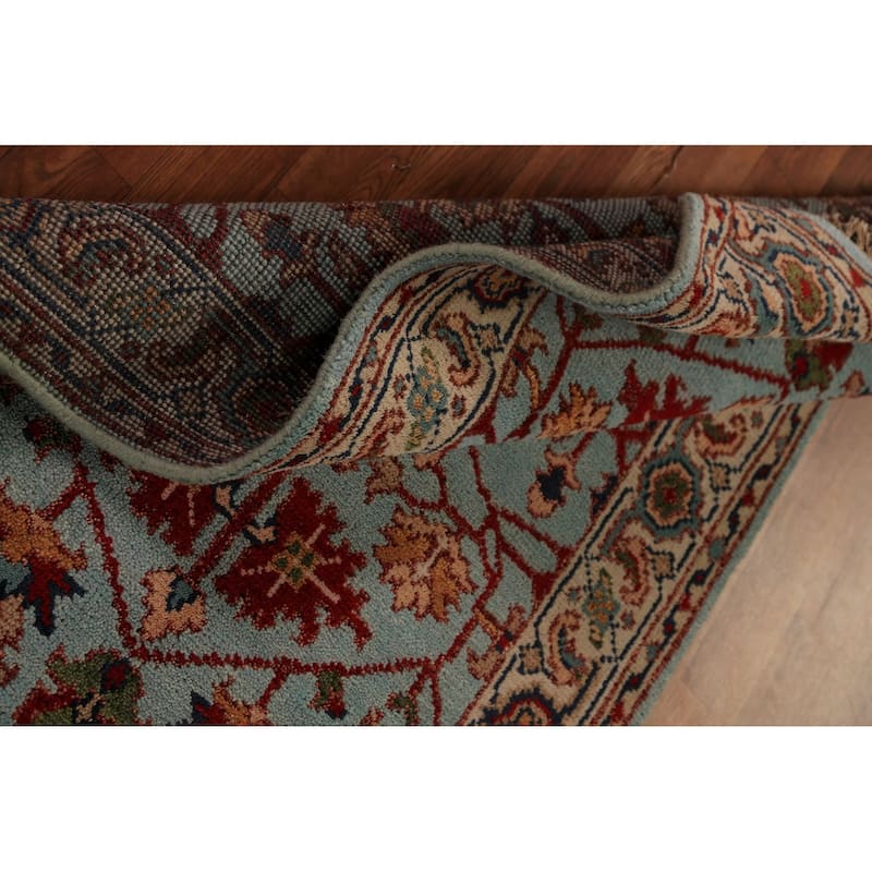 Light Blue Floral Oushak Indian Foyer Rug Handmade Wool Carpet - 2'11"x 5'1"