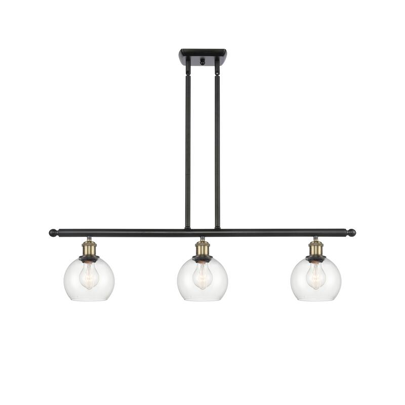 Innovations Lighting Athens 3 Light 36" Island Light - 6" Shade - Clear/Black Antique Brass