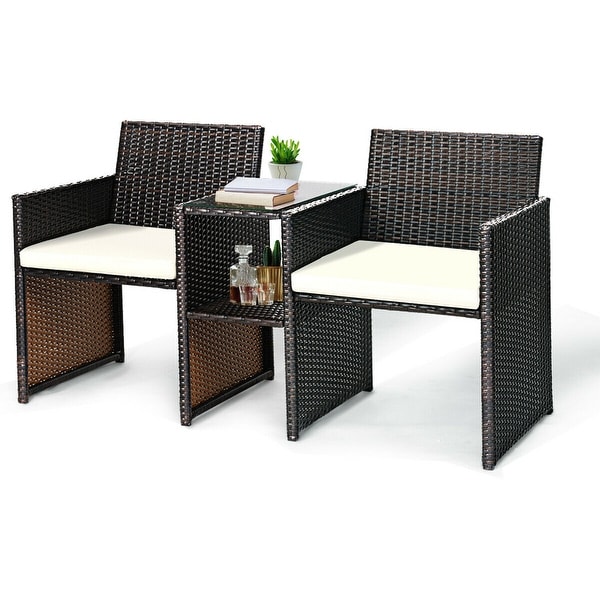 Costway Patio Rattan Loveseat Table Chairs Chat Set Seat Sofa