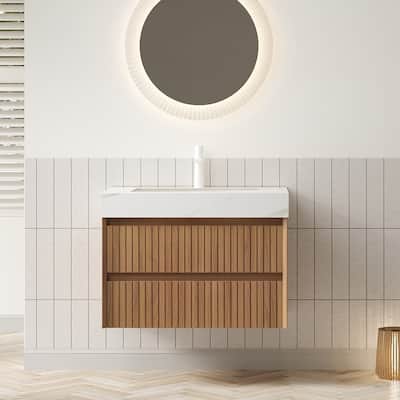 30" Bathroom Vanity&Sink,Wall-Mounted Plywood Storage Cabinet with 2 Drawers,Gold Sintered Stone Top with Ceramic Undermount