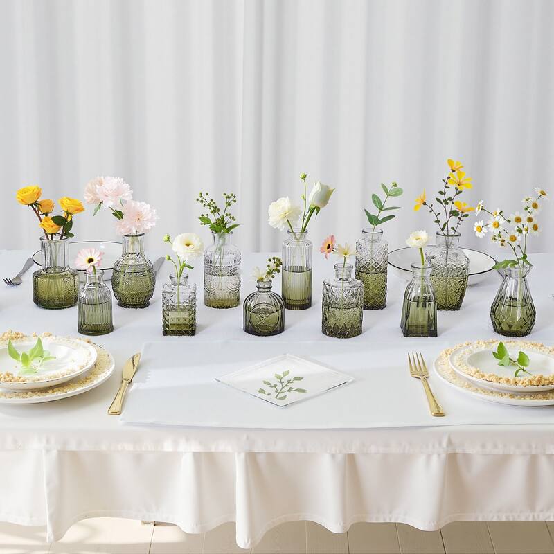 Javlergo 12 Pack Small Glass Flower Vases for Centerpiece Table Home Indoor Desk Decor