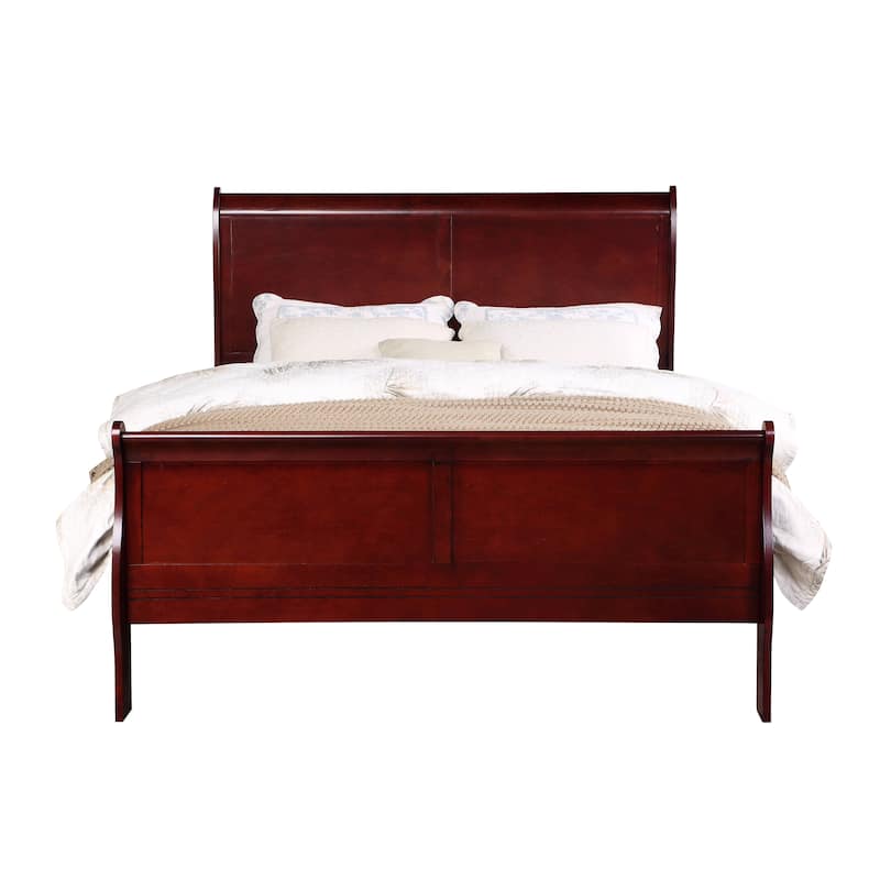 Queen Size Transitional Solid Wood Bed with Veneers and Brass Hardware