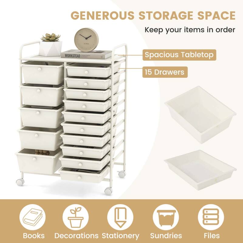Costway 15 Drawer Rolling Storage Cart Tools Scrapbook Paper Office - See Details