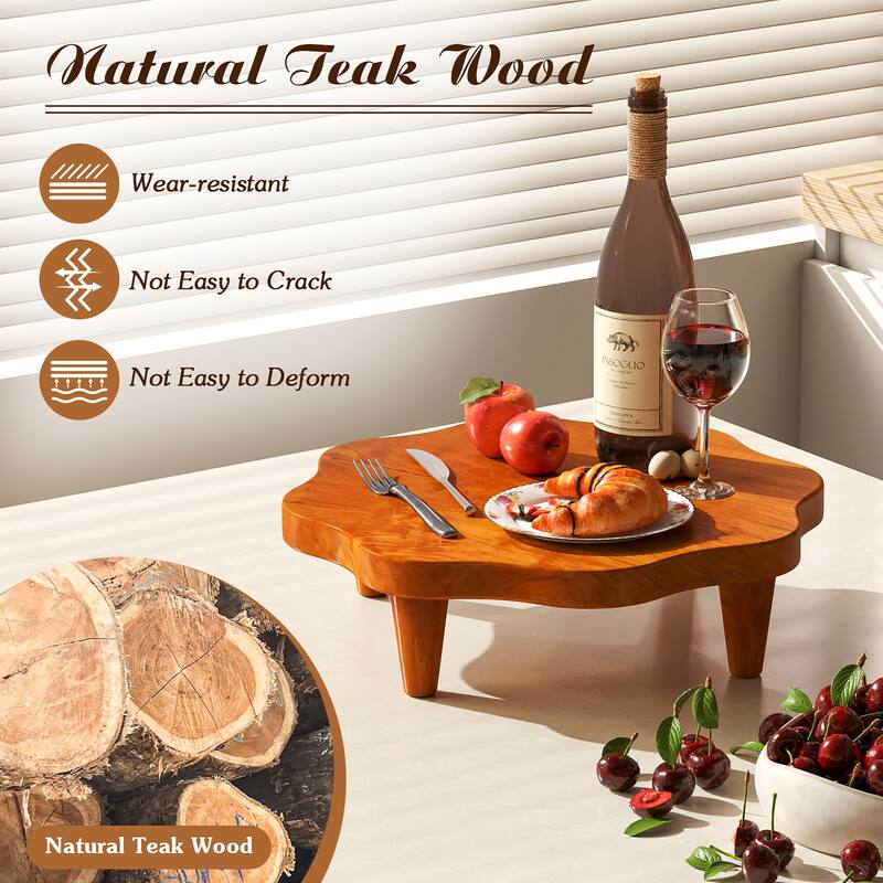 Gymax 16'' Flower-shaped Riser Board Teak Wood Pedestal Stand
