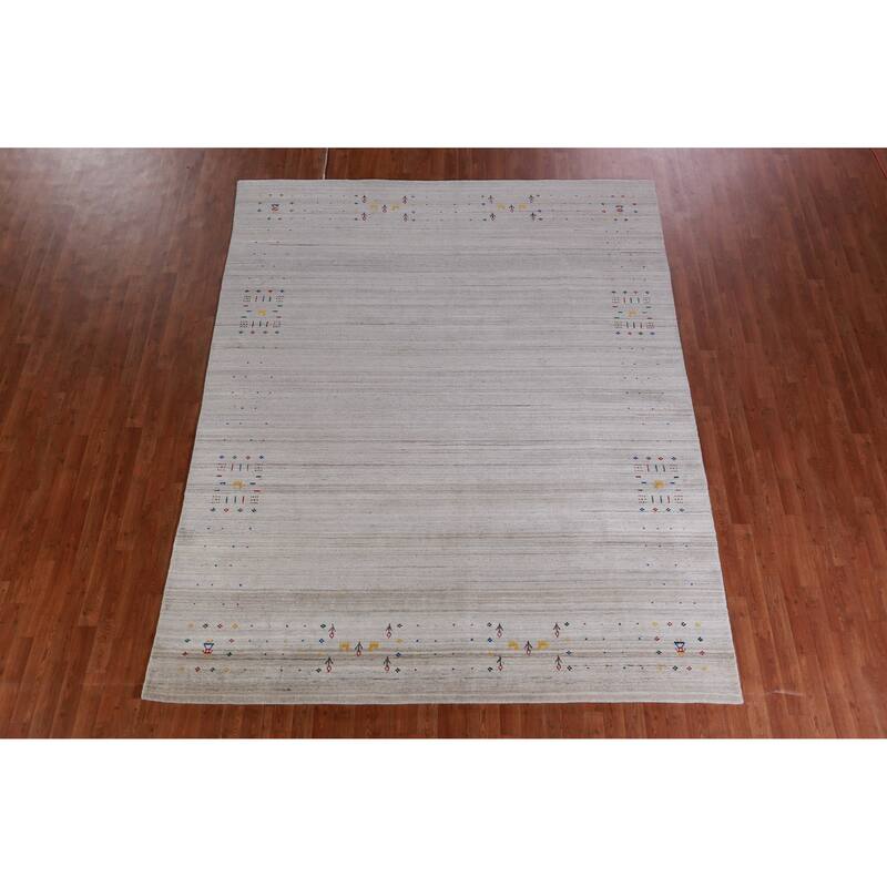 Hand Knotted Oriental 100% Wool Carpet Tribal Animal Pictorial Greys & Charcoal Gabbeh Area Rug - 10' 1'' X 8' 1''