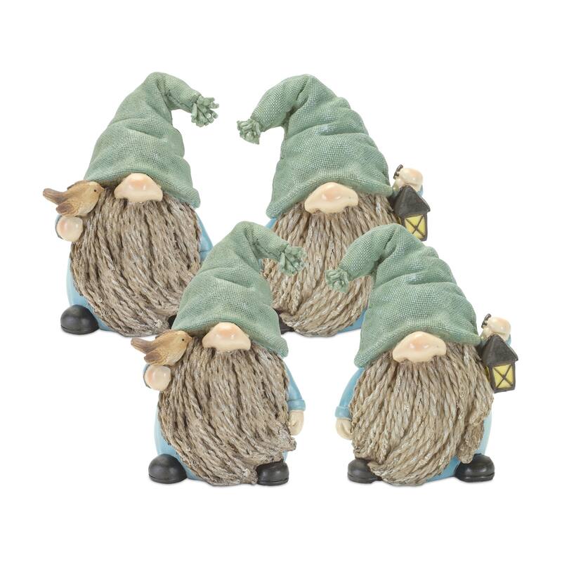Set of 4 Gnome With Bird Lantern Christmas Tabletop Figurines 6.25"