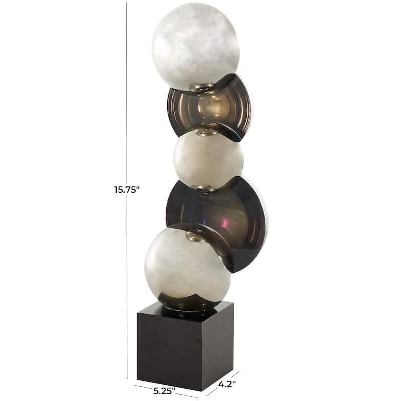 Glass Abstract Stacked Orb Decorative Sculpture with Black Base - Black or Silver - Roche River Decor