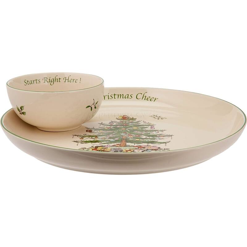 Spode Christmas Tree 2 Piece Chip and Dip Set - 12.5" D x 3.25" H - 12.5" D x 3.25" H - Multicolored - 2 Piece